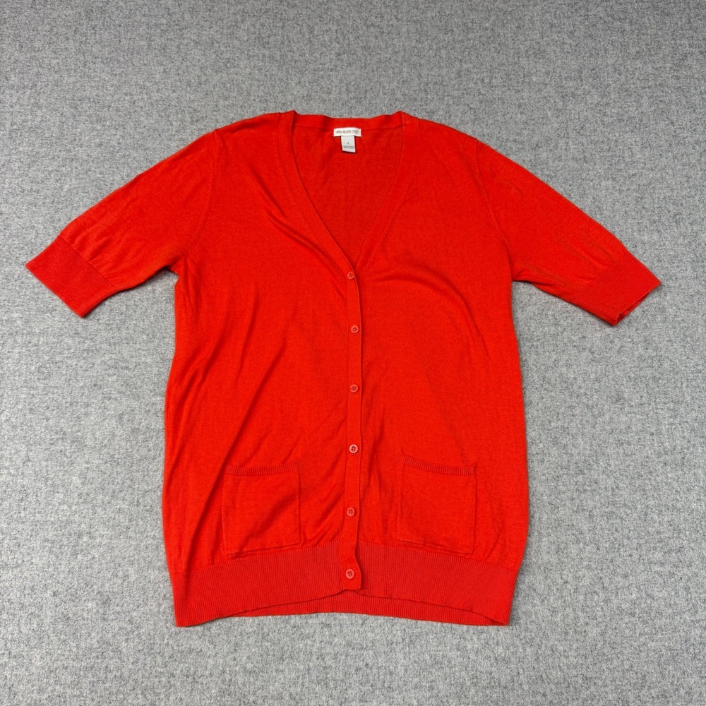 Melrose Chic Cardigan Sweater Size S Red Short Sleeve V-Neck Button Front Pocket